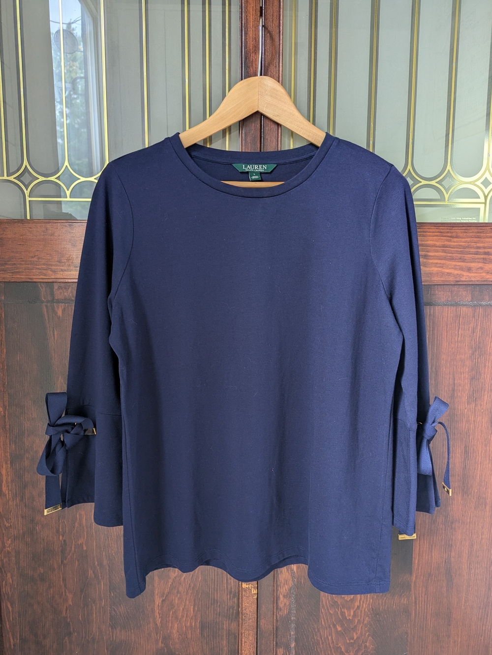 Lauren Ralph Lauren Navy Bow-Sleeve Top
